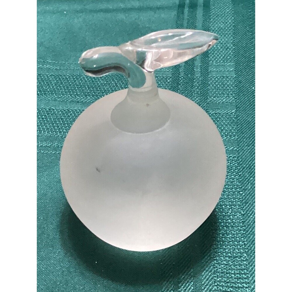 Frosted Art Glass Satin Finish Apple Paperweight Clear Stem Fruit Art 3"
